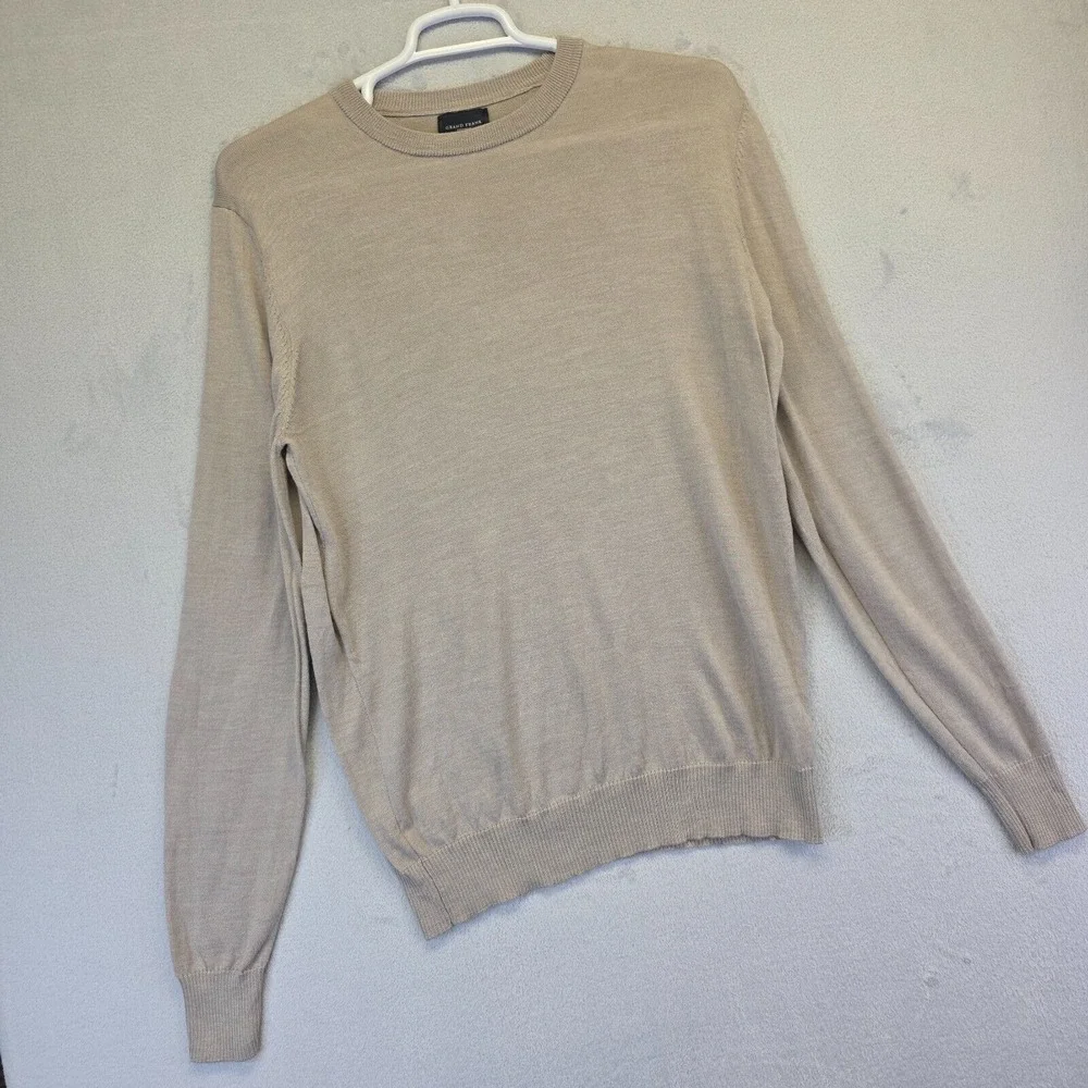 Grand Frank Stockholm Sweater Men XL Beige Wool Blend Preppy Academia Italy Made